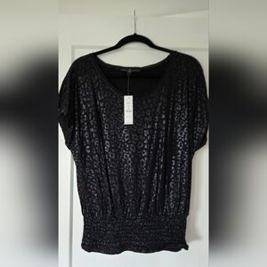 White House Black Market Metallic Black Animal Print Blouse